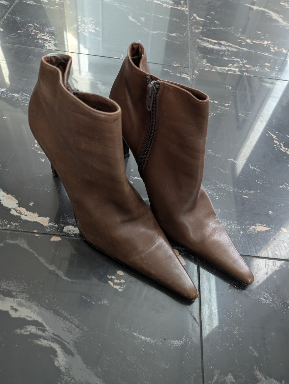 Les Tropéziennes Par M. Belarbi Collection Brown Leather Ankle Boots Stilettoes